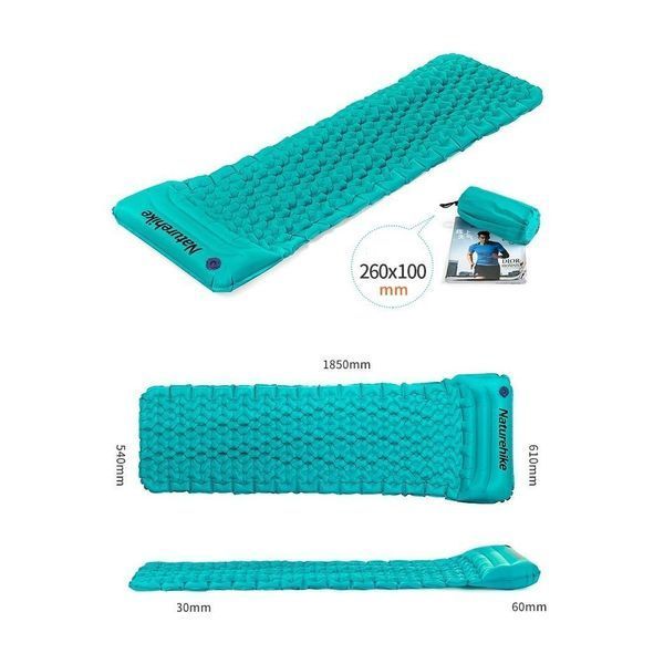 Одинарный надувной матрац с подушкой Nature Hike ULTRALIGH TPU 185x54x3см. Вес 460гр синий NH17T024-T blue NH17T024-T blue фото