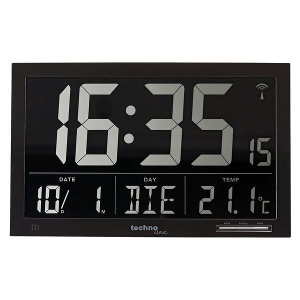 Настінні годинники Technoline WS8007 Black з будильником, термометром та календарем, великий чорний дисплей DAS301207 фото