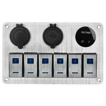 Панель переключателей + прикуриватель двойной USB порт вольтметр 12V для лодки и катера 155х155 мм 26YuJ фото