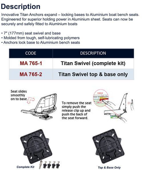 Поворотная пластина пластик в лодку катер и яхту TITAN SWIVEL MA 765-1 360&deg; вращение черный усиленная MA 765-1 фото
