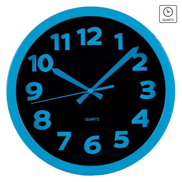 Настенные часы Technoline WT7420 Blue черные с голубыми цифрами и стрелками, кварцевые, диаметр 225 мм DAS301216 фото