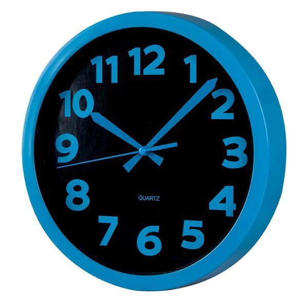 Настенные часы Technoline WT7420 Blue черные с голубыми цифрами и стрелками, кварцевые, диаметр 225 мм DAS301216 фото