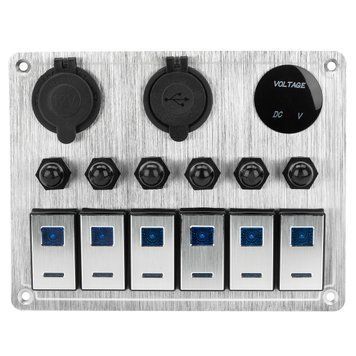 Панель переключателей с предохранителями + прикуриватель двойной USB порт вольтметр 12V DC для лодки и катера 27YuJ фото