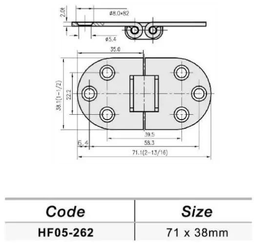Петля для човна і катера STAMPED HINGES HF05-262 71 x 38 мм нова, надійна і міцна для кріплення HF05-262 фото
