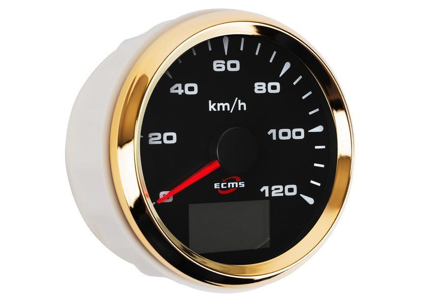 GPS спідометр для човнів та катерів ECMS HMG3-BG-120KL 85мм чорний екран золота облямівка 0-120 км/год 902-00078 фото