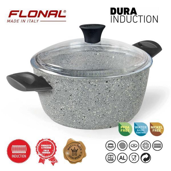 Кастрюля Flonal Dura Induction 4.3 л с крышкой Pyrex антипригарное покрытие Magma-Tech Plus для любых плит DAS301929 фото