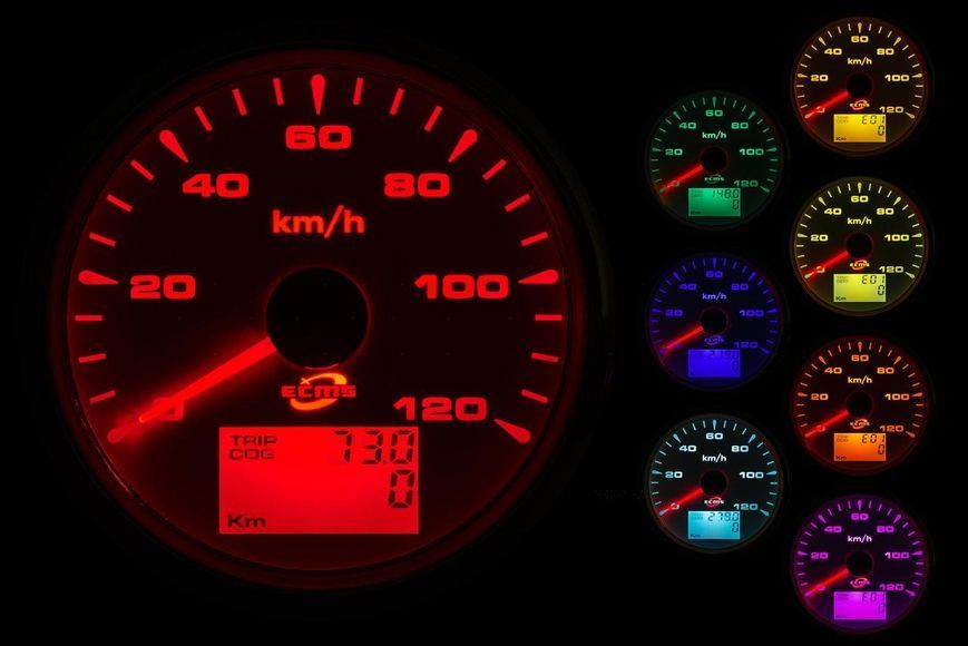 GPS спідометр для суден ECMS HMG3-WG-120KL 85мм золота рамка білий екран 0-120 км/год 902-00077 фото