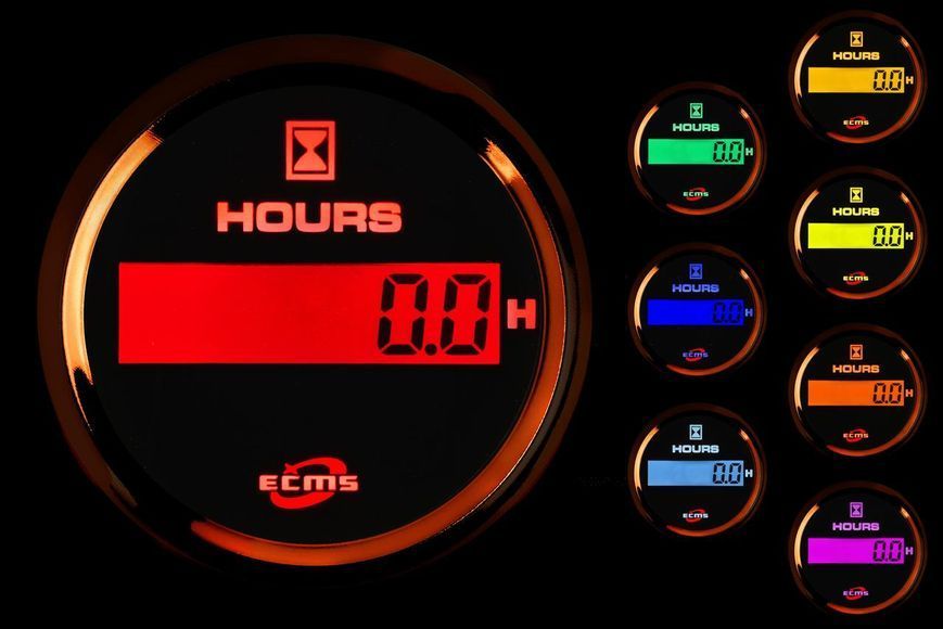 Лічильник мотогодин для човнів та катерів ECMS HLH2-BG-HS 52мм золота рамка чорний екран 12V цифровий п 802-00133 фото