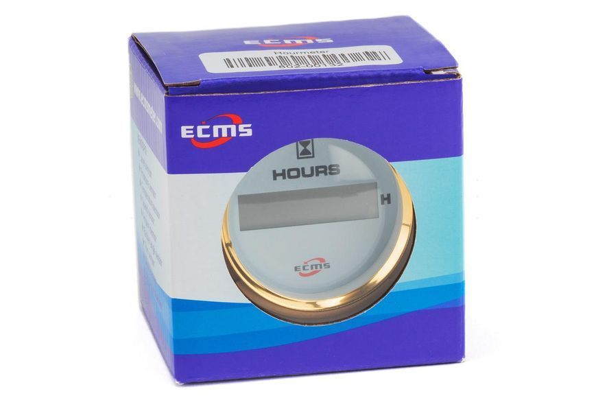 Лічильник мотогодин для човнів та катерів ECMS HLH2-WG-HS 52мм золота рамка білий екран 12V 802-00132 фото