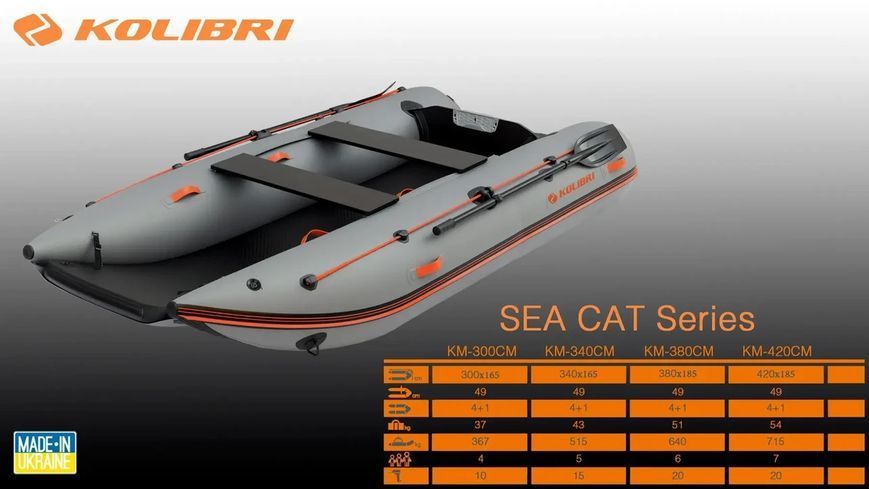 Надувний катамаран ПВХ Kolibri Sea Cat КМ-420СМ на 7 осіб з транцем AirDeck 420 см КМ-420CM Аir-deck фото