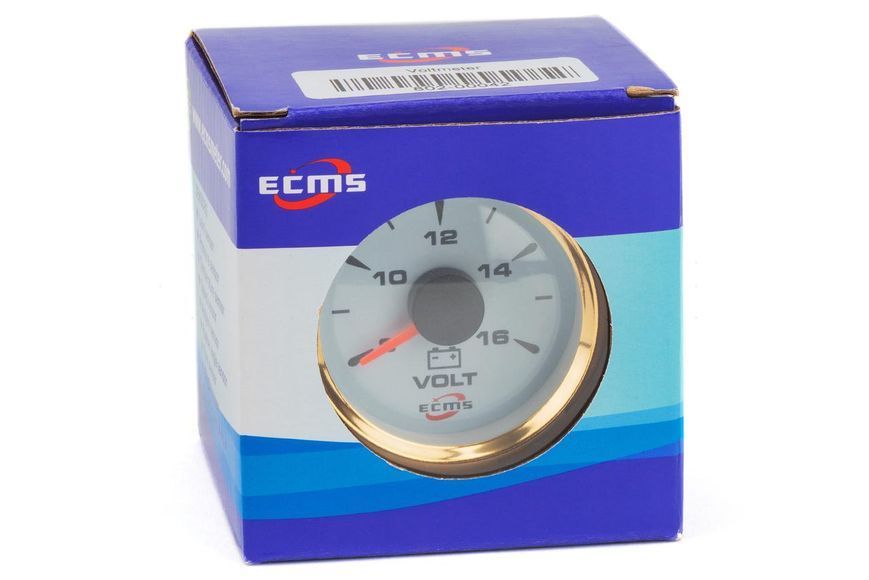 Вольтметр морський для катерів ECMS HMV2-WG-8-16 52мм золота рамка білий екран 12V аналоговий прилад 802-00042 фото
