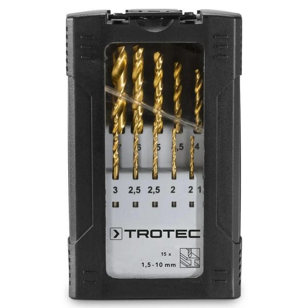 Набор сверл по металлу Trotec 15 шт. HSS с титановым покрытием 6200001131 DAS302817 фото