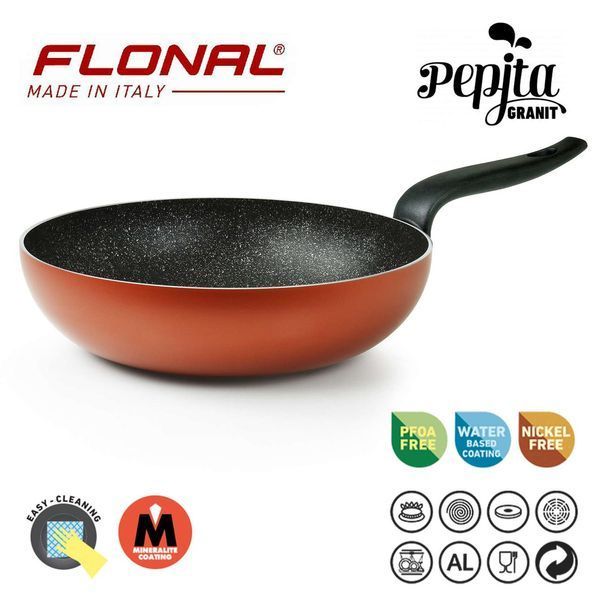 Сковорода ВОК Flonal Pepita Granit 28 см PGFWO2850 з антипригарним Mineralite покриттям червоного кольору DAS301962 фото