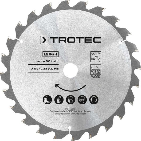 Пильний диск Trotec 190х20х2.2 HW24 Wood 3 шт для циркулярної пилки, твердосплавний, 24 зуба для різання DAS302854 фото