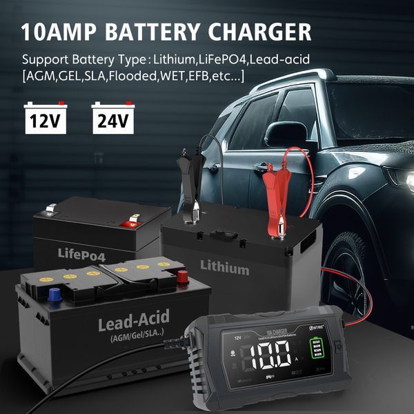 Швидка зарядка HT-RC 10A 12V/24V адаптивна для авто літій LiFePO4 свинцево-кислотна 10A нова HT-RC 10A (BLACK) фото