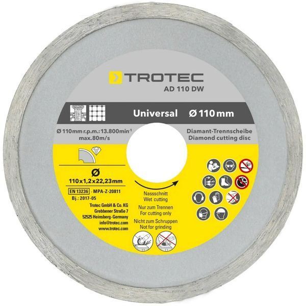 Набір алмазних різальних дисків Trotec 110/115х22.23 4 шт для різання бетону, плитки, мармуру та граніту DAS302830 фото