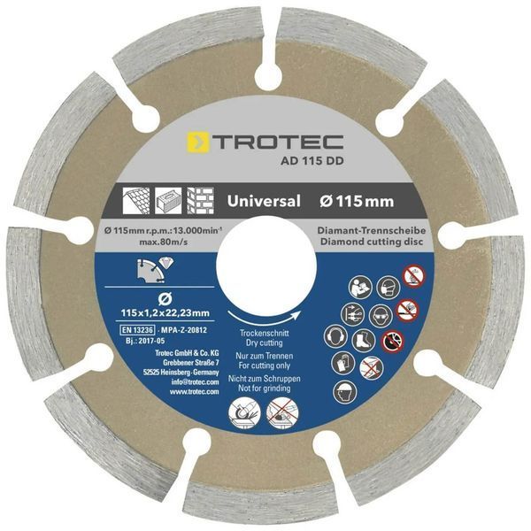 Набір алмазних різальних дисків Trotec 110/115х22.23 4 шт для різання бетону, плитки, мармуру та граніту DAS302830 фото