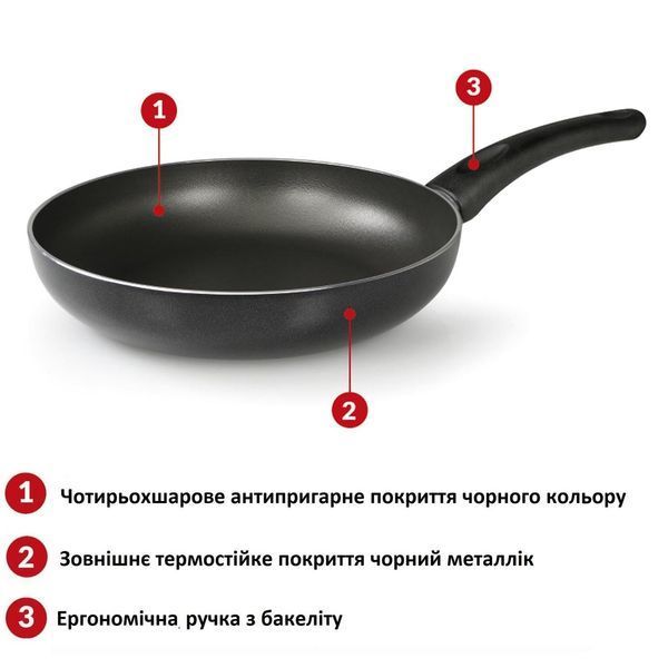 Сковорода Флонал Милано 24 см GMRPB2442 антипригарная 4 слоя алюминий черный металлик для газовых плит и DAS301979 фото